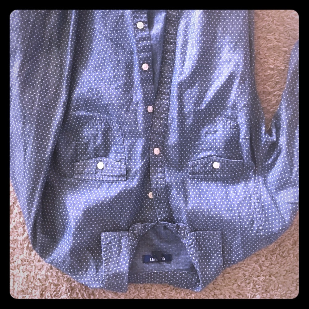 Polka dot chambray button down